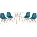 Mesa jantar cozinha redonda com tampo de vidro Eames 80 cm + 4 cadeiras Eiffel Botonê Turquesa