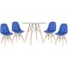 Mesa jantar cozinha redonda com tampo de vidro Eames 90 cm + 4 cadeiras Eiffel Botonê Azul