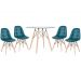 Mesa jantar cozinha redonda com tampo de vidro Eames 90 cm + 4 cadeiras Eiffel Botonê Turquesa