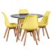 Mesa jantar cozinha redonda preto 100 cm + 4 cadeiras estofadas Leda Amarelo
