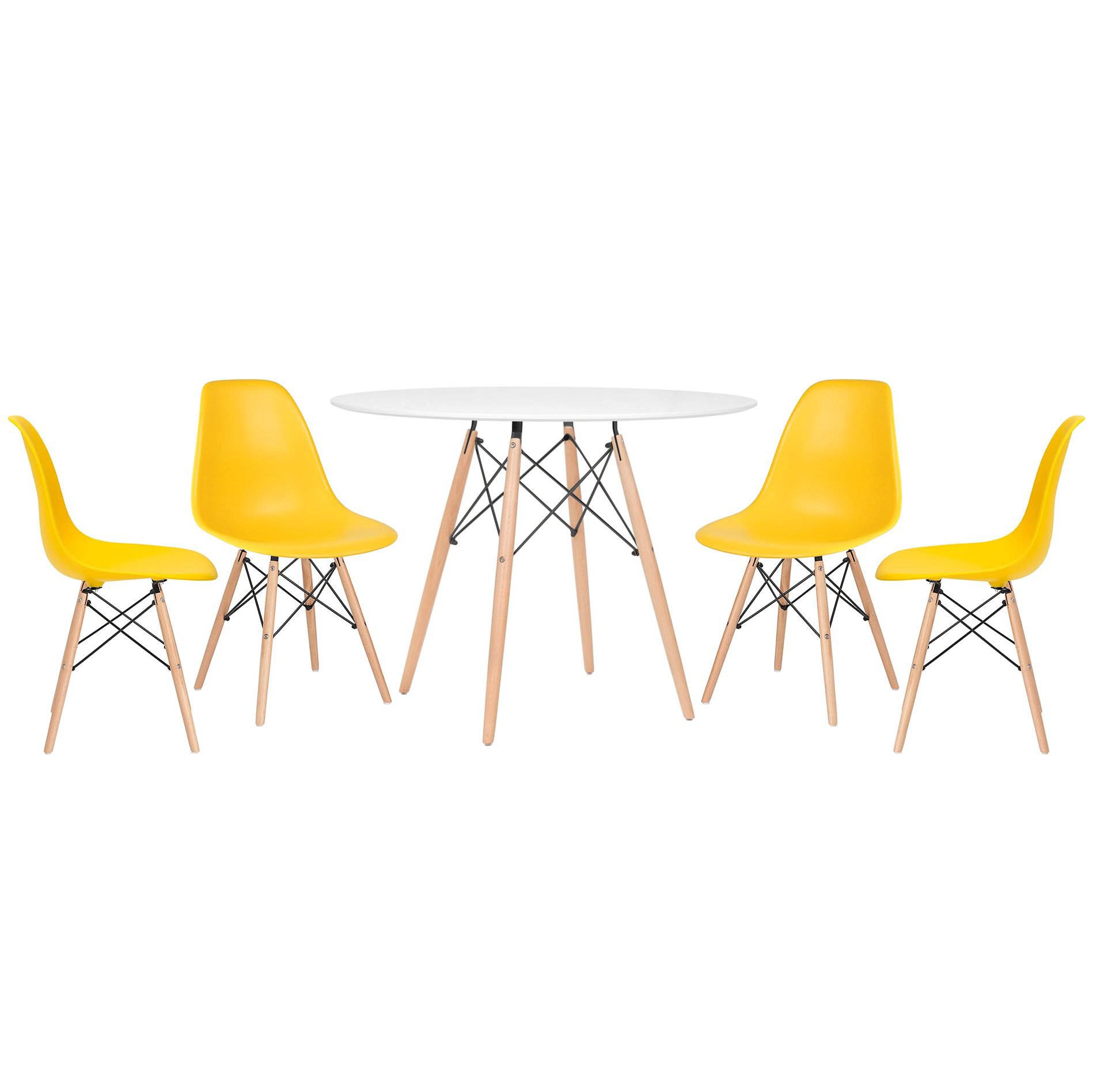 Mesa redonda Eames 100 cm + 4 cadeiras Eiffel DSW Mesa preto com cadeiras creme