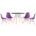 Mesa redonda Eames 100 cm + 4 cadeiras Eiffel DSW Mesa preto com cadeiras roxo