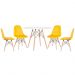Mesa redonda Eames 100 cm + 4 cadeiras estofadas Eiffel Botonê Mesa branco com cadeiras amarelo