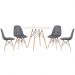 Mesa redonda Eames 100 cm + 4 cadeiras estofadas Eiffel Botonê Mesa branco com cadeiras cinza escuro