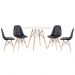 Mesa redonda Eames 100 cm + 4 cadeiras estofadas Eiffel Botonê Mesa branco com cadeiras preto