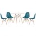Mesa redonda Eames 100 cm + 4 cadeiras estofadas Eiffel Botonê Mesa branco com cadeiras turquesa