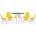 Mesa redonda Eames 100 cm + 4 cadeiras estofadas Eiffel Botonê Mesa preto com cadeiras amarelo