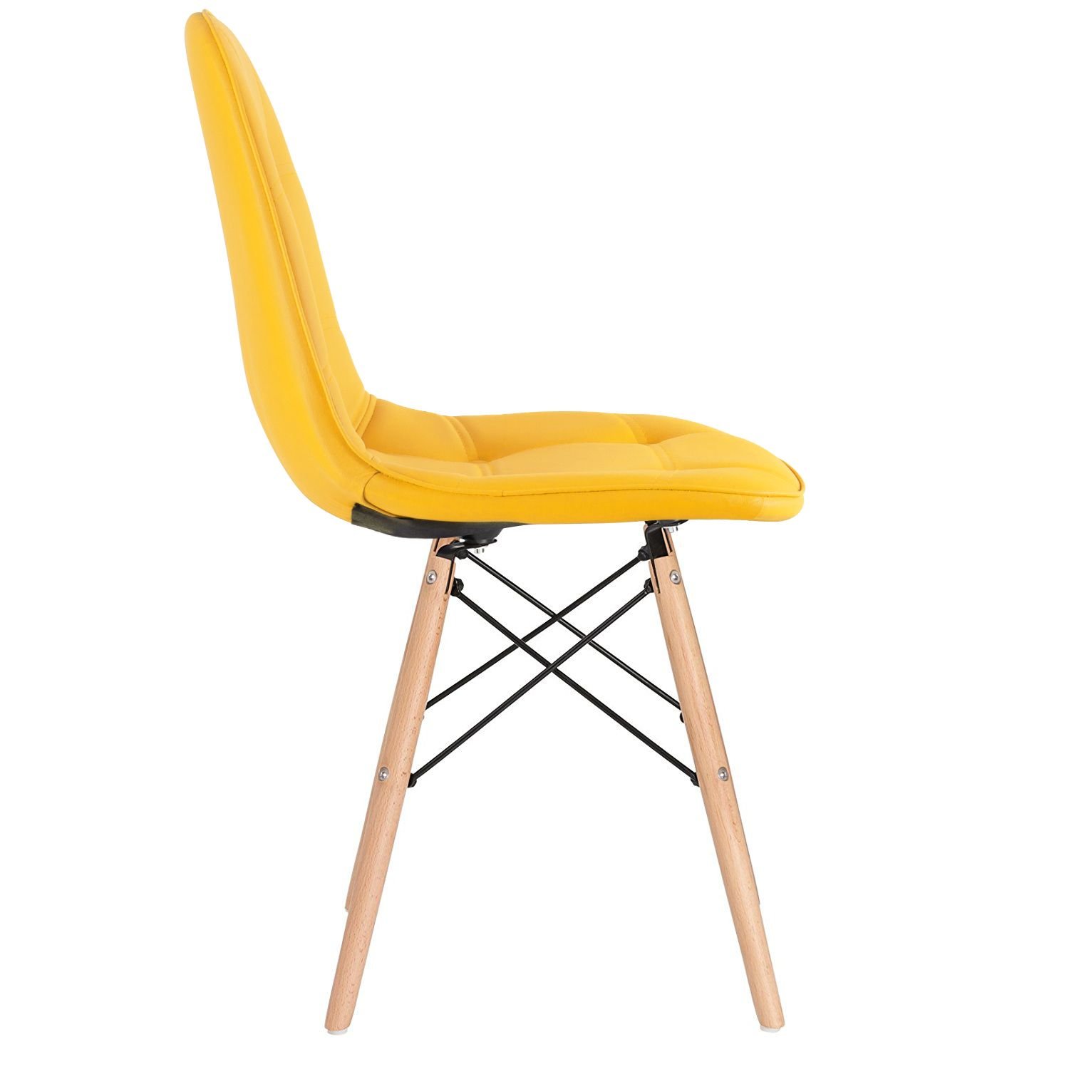 Mesa redonda Eames 100 cm + 4 cadeiras estofadas Eiffel Botonê Mesa preto com cadeiras amarelo