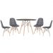Mesa redonda Eames 100 cm + 4 cadeiras estofadas Eiffel Botonê Mesa preto com cadeiras cinza escuro