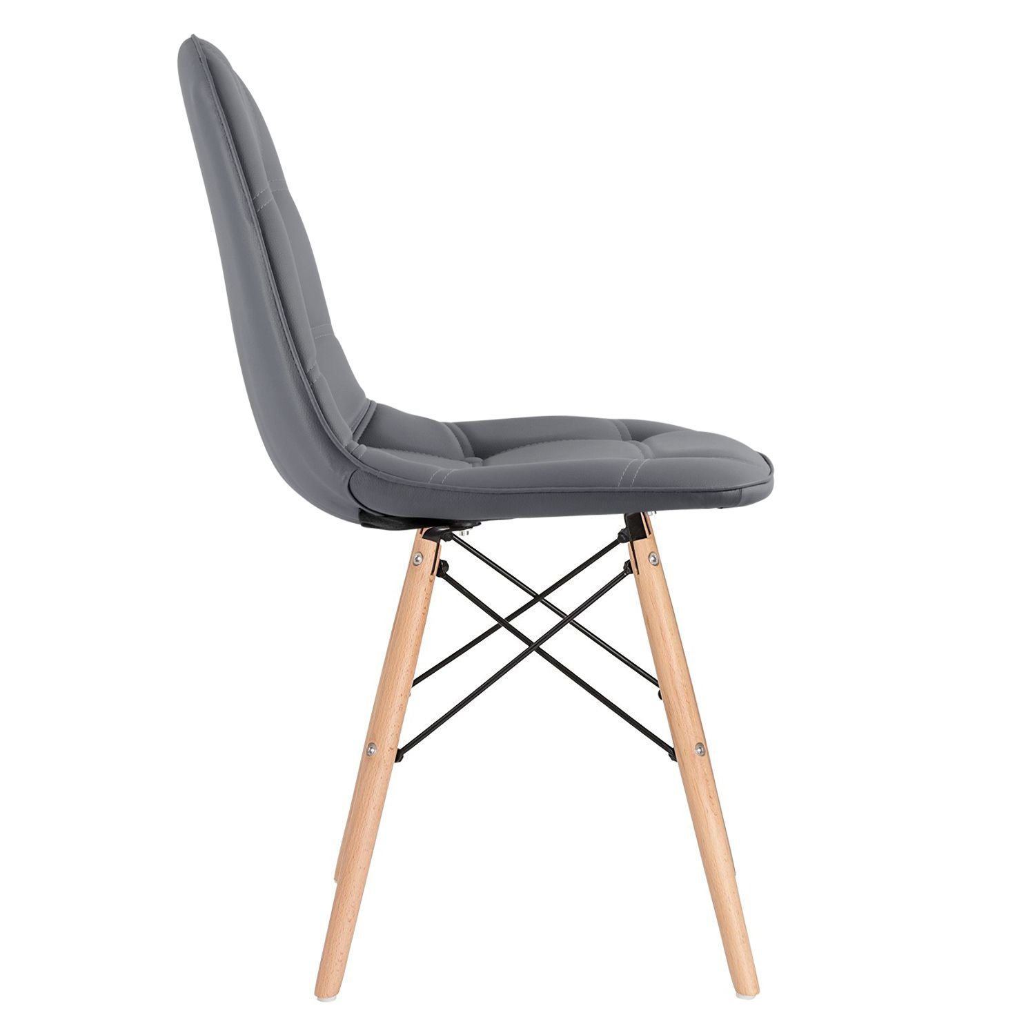 Mesa redonda Eames 100 cm + 4 cadeiras estofadas Eiffel Botonê Mesa preto com cadeiras cinza escuro