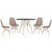 Mesa redonda Eames 100 cm + 4 cadeiras estofadas Eiffel Botonê Mesa preto com cadeiras nude
