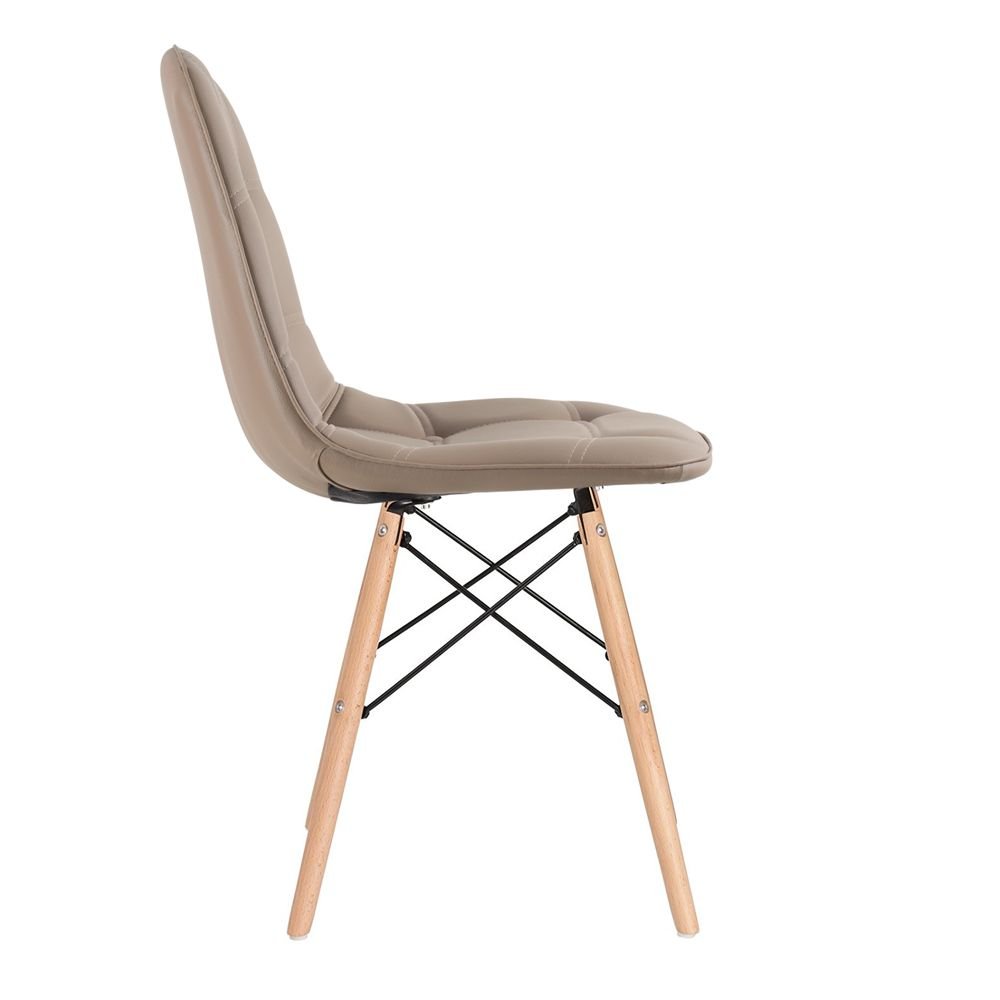 Mesa redonda Eames 100 cm + 4 cadeiras estofadas Eiffel Botonê Mesa preto com cadeiras nude
