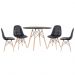 Mesa redonda Eames 100 cm + 4 cadeiras estofadas Eiffel Botonê Mesa preto com cadeiras preto