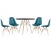 Mesa redonda Eames 100 cm + 4 cadeiras estofadas Eiffel Botonê Mesa preto com cadeiras turquesa