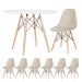 Mesa redonda Eames 100 cm + 6 cadeiras Eiffel DSW Mesa branco com cadeiras nude