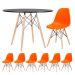 Mesa redonda Eames 100 cm + 6 cadeiras Eiffel DSW Mesa preto com cadeiras laranja