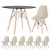 Mesa redonda Eames 100 cm + 6 cadeiras Eiffel DSW Mesa preto com cadeiras nude