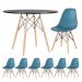 Mesa redonda Eames 100 cm + 6 cadeiras Eiffel DSW Mesa preto com cadeiras turquesa