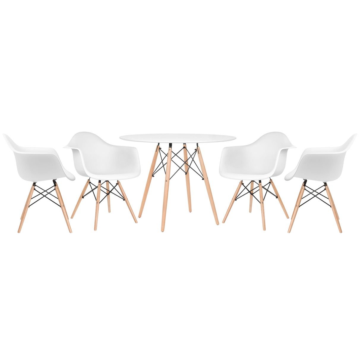 Mesa redonda Eames 100 cm branco + 4 cadeiras Eiffel DAW Branco