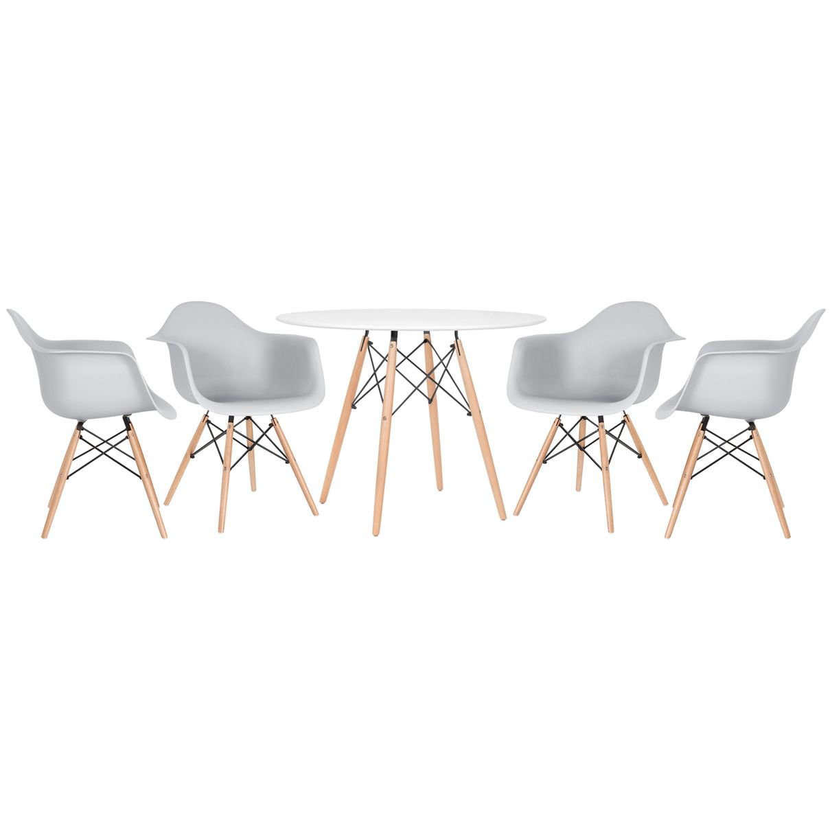Mesa redonda Eames 100 cm branco + 4 cadeiras Eiffel DAW Cinza claro