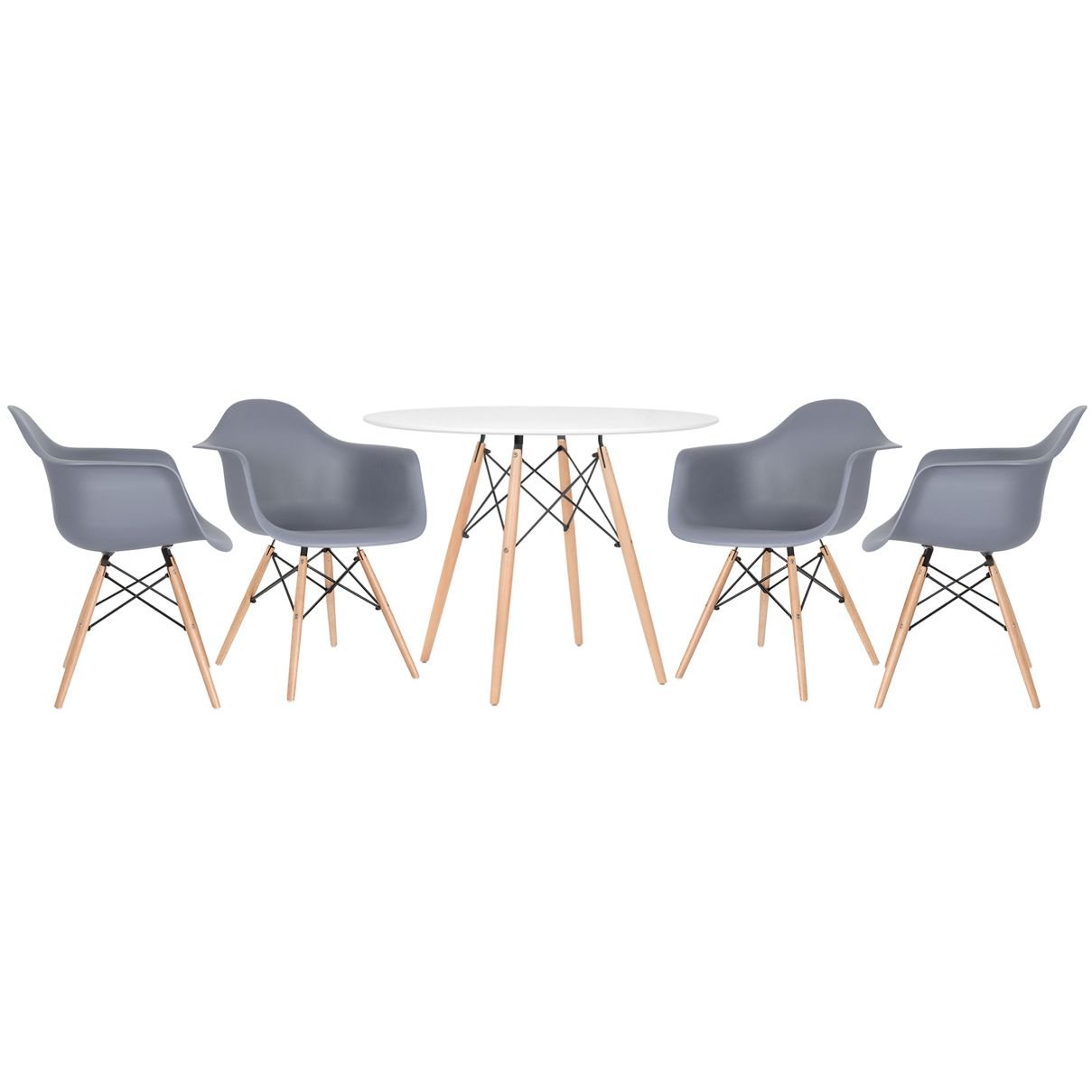 Mesa redonda Eames 100 cm branco + 4 cadeiras Eiffel DAW Cinza escuro