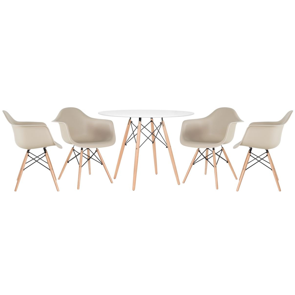 Mesa redonda Eames 100 cm branco + 4 cadeiras Eiffel DAW Nude