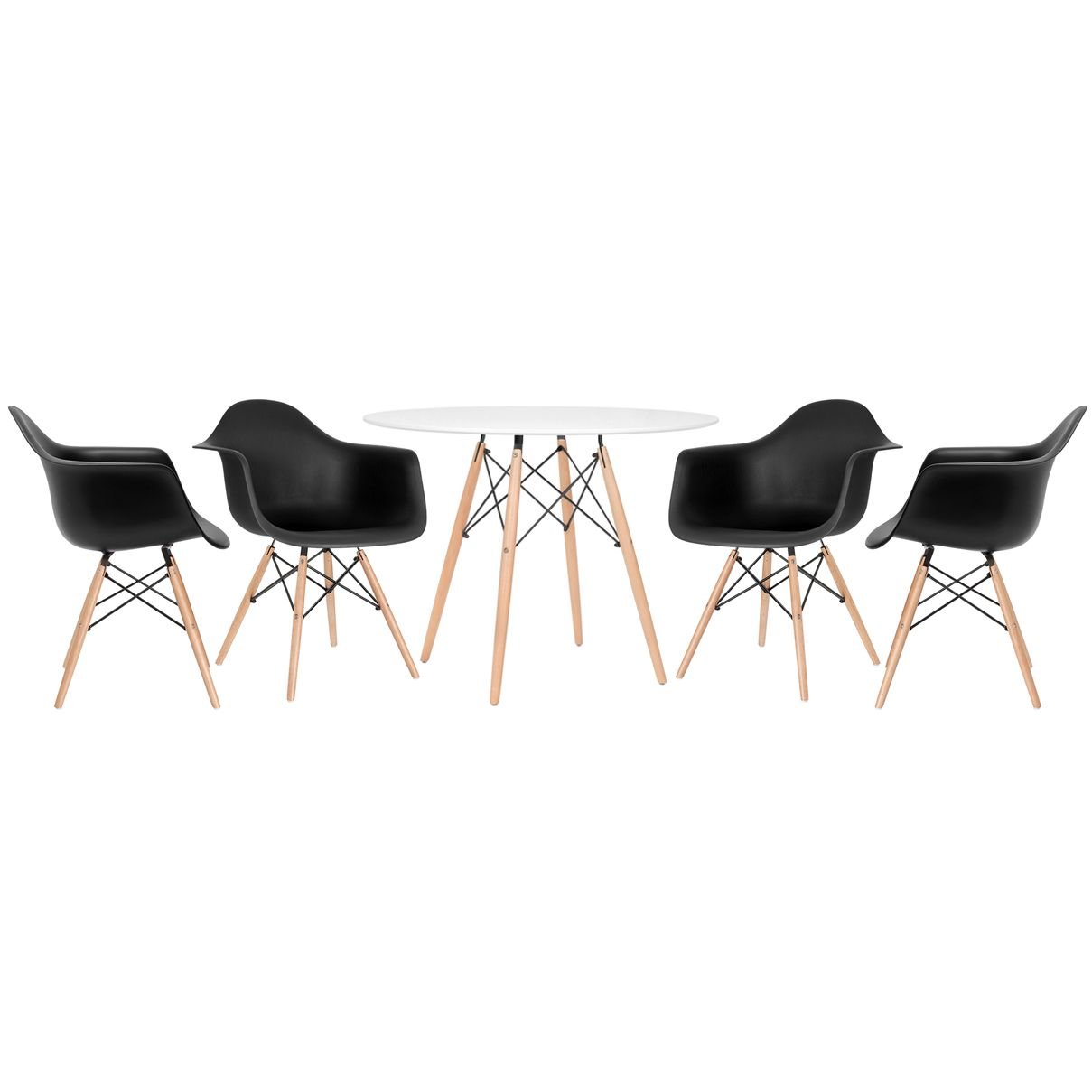 Mesa redonda Eames 100 cm branco + 4 cadeiras Eiffel DAW Preto