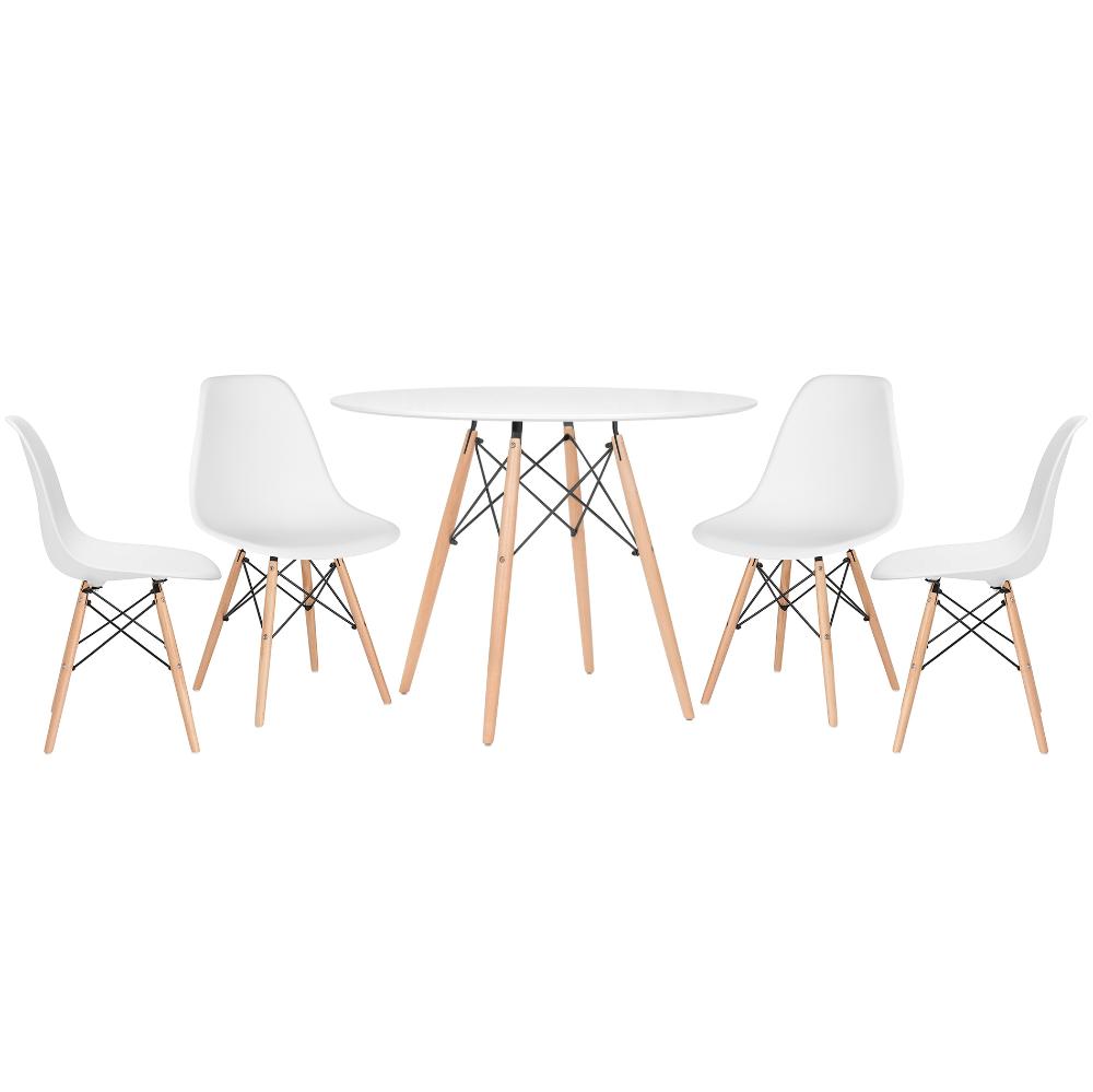 Mesa redonda Eames 100 cm branco + 4 cadeiras Eiffel DSW Branco