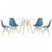 Mesa redonda Eames 100 cm branco + 4 cadeiras Eiffel DSW Turquesa