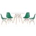 Mesa redonda Eames 100 cm branco + 4 cadeiras Eiffel DSW Verde escuro