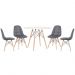 Mesa redonda Eames 100 cm branco + 4 cadeiras estofadas Eiffel Botonê Cinza escuro