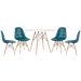 Mesa redonda Eames 100 cm branco + 4 cadeiras estofadas Eiffel Botonê Turquesa