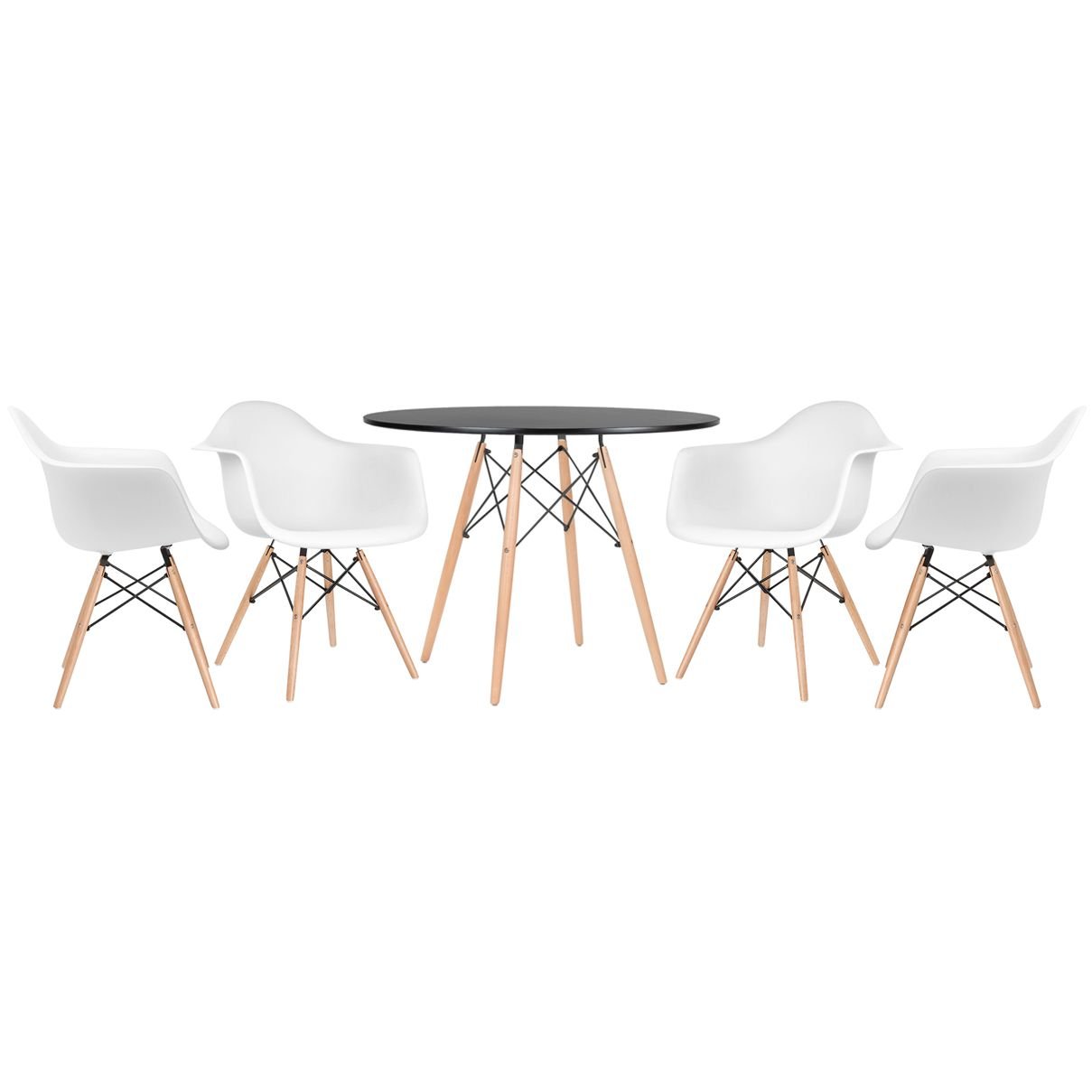 Mesa redonda Eames 100 cm preto + 4 cadeiras Eiffel DAW Branco