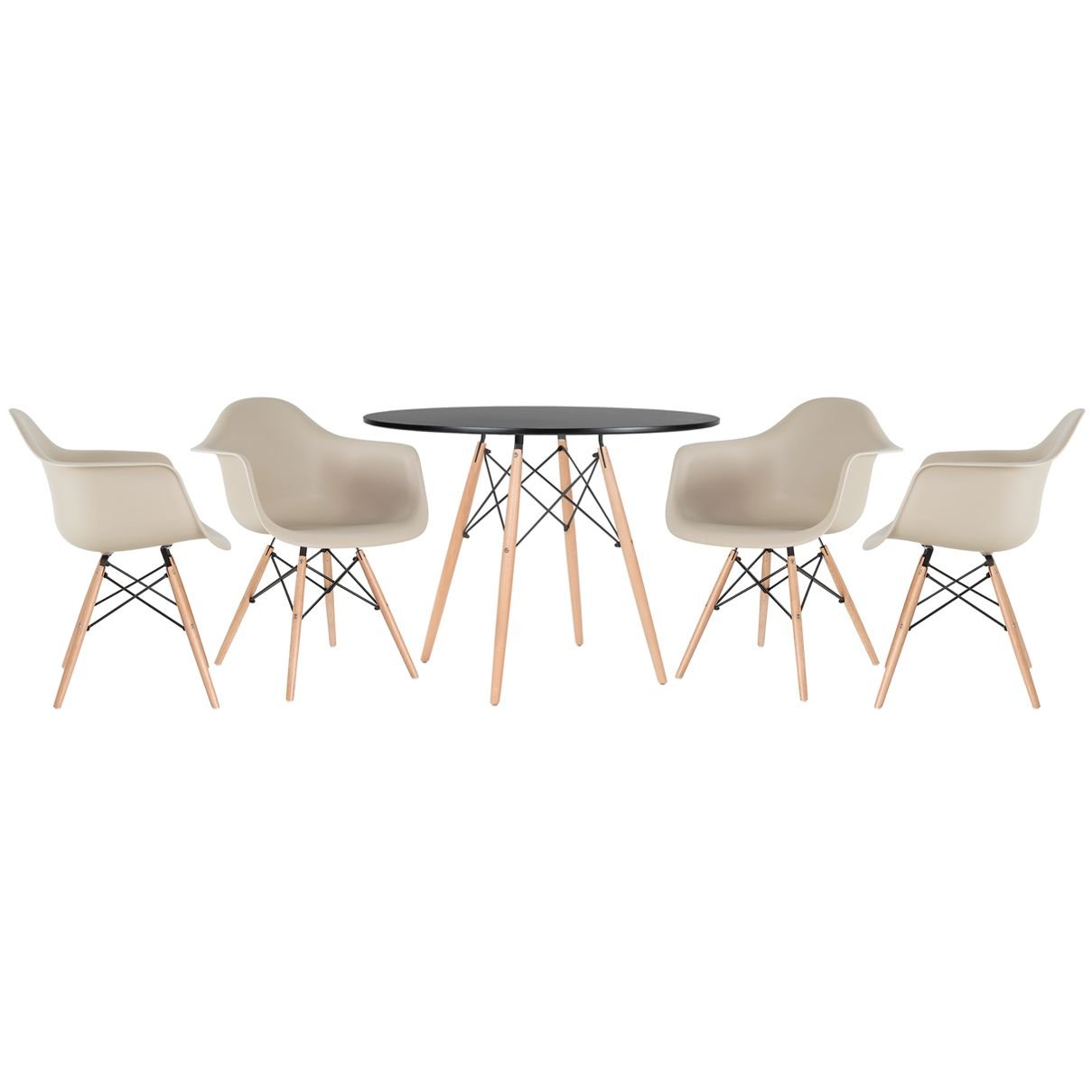 Mesa redonda Eames 100 cm preto + 4 cadeiras Eiffel DAW Nude