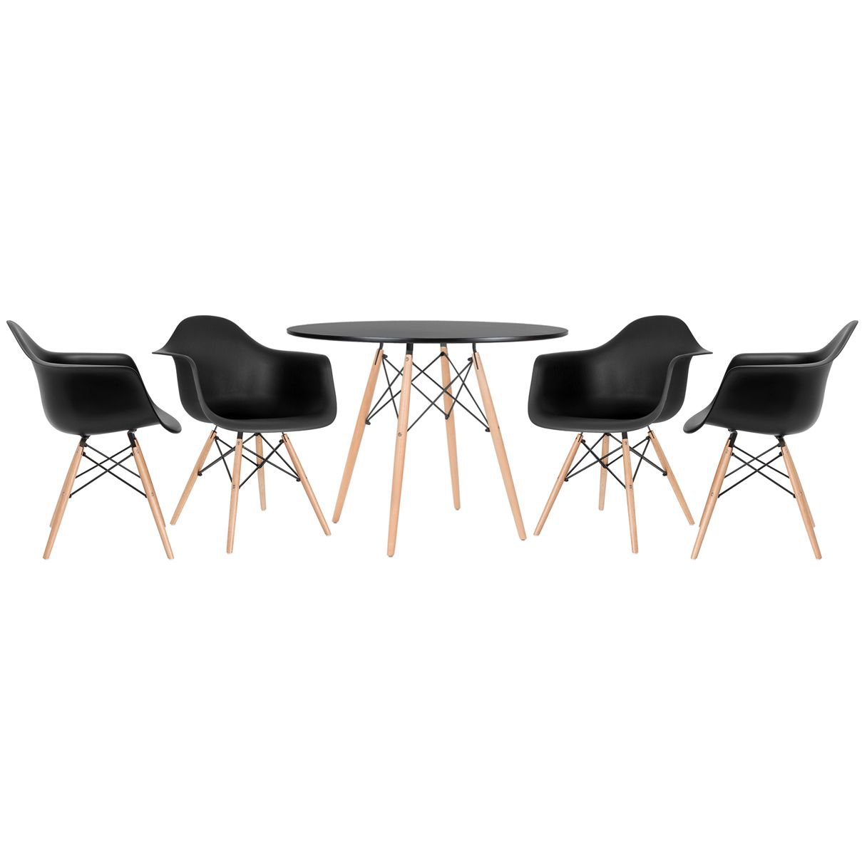 Mesa redonda Eames 100 cm preto + 4 cadeiras Eiffel DAW Preto