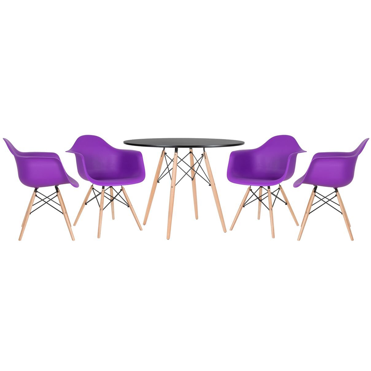 Mesa redonda Eames 100 cm preto + 4 cadeiras Eiffel DAW Roxo