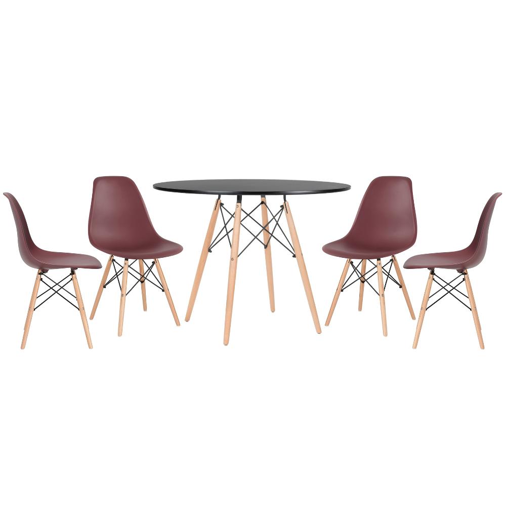 Mesa redonda Eames 100 cm preto + 4 cadeiras Eiffel DSW Marrom