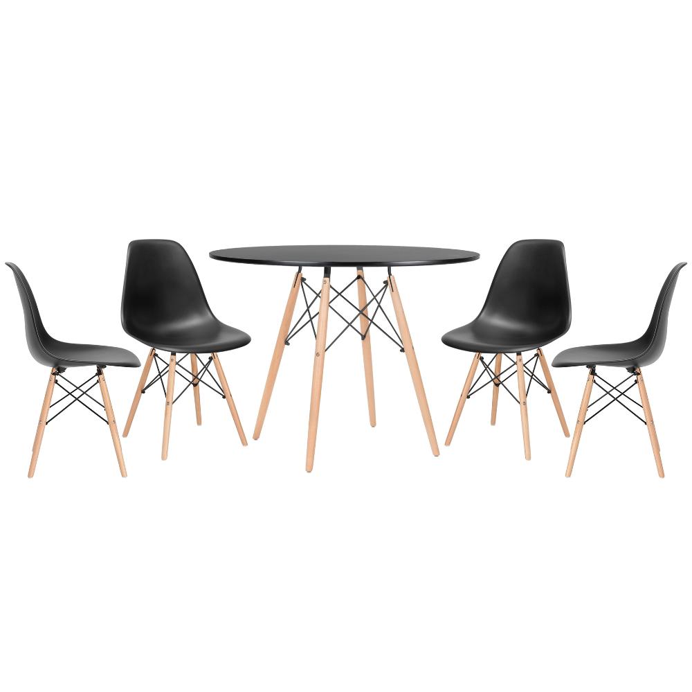 Mesa redonda Eames 100 cm preto + 4 cadeiras Eiffel DSW Preto
