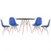 Mesa redonda Eames 100 cm preto + 4 cadeiras estofadas Eiffel Botonê Azul
