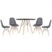 Mesa redonda Eames 100 cm preto + 4 cadeiras estofadas Eiffel Botonê Cinza escuro