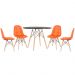Mesa redonda Eames 100 cm preto + 4 cadeiras estofadas Eiffel Botonê Laranja