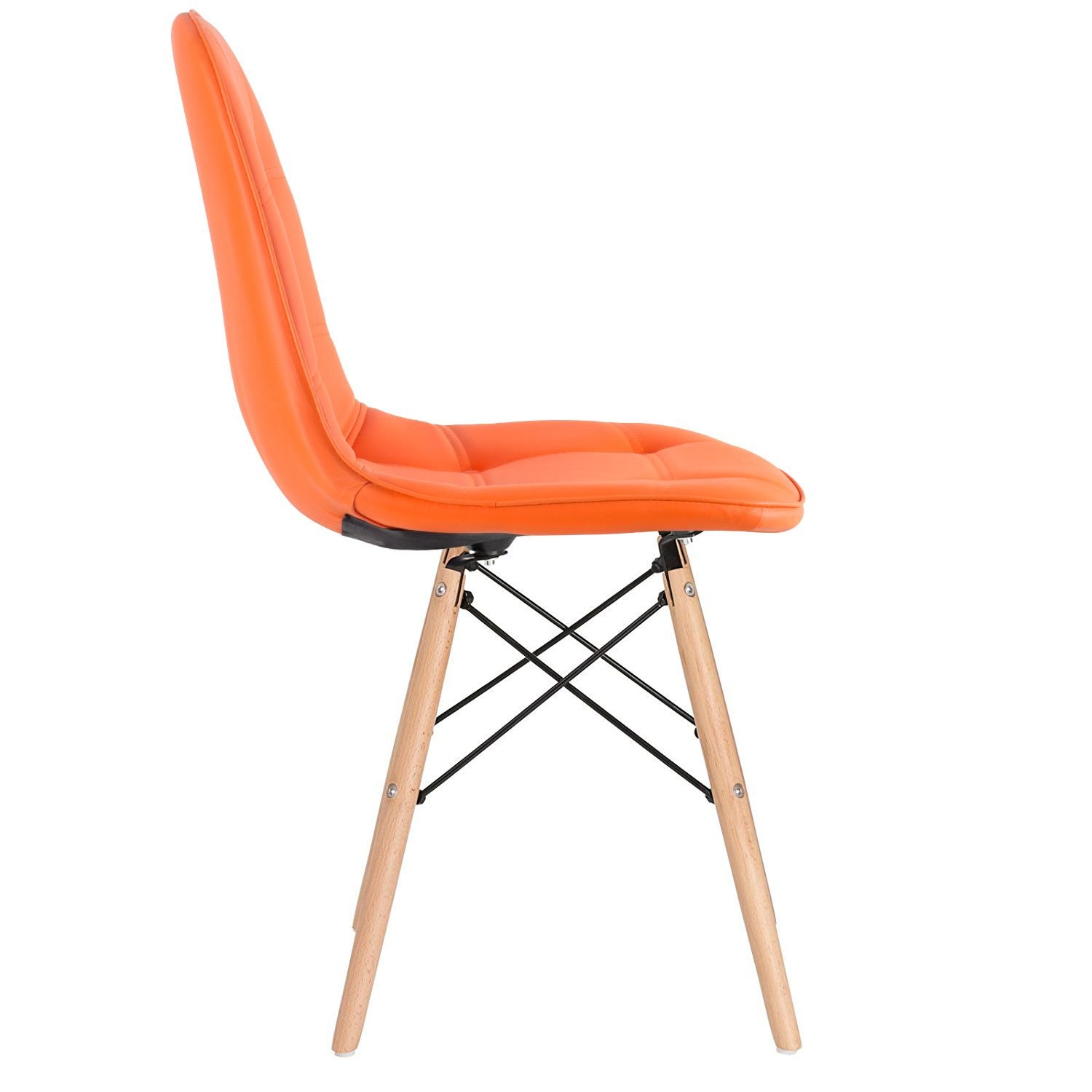 Mesa redonda Eames 100 cm preto + 4 cadeiras estofadas Eiffel Botonê Laranja