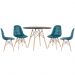 Mesa redonda Eames 100 cm preto + 4 cadeiras estofadas Eiffel Botonê Turquesa