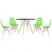 Mesa redonda Eames 100 cm preto + 4 cadeiras estofadas Eiffel Botonê Verde claro