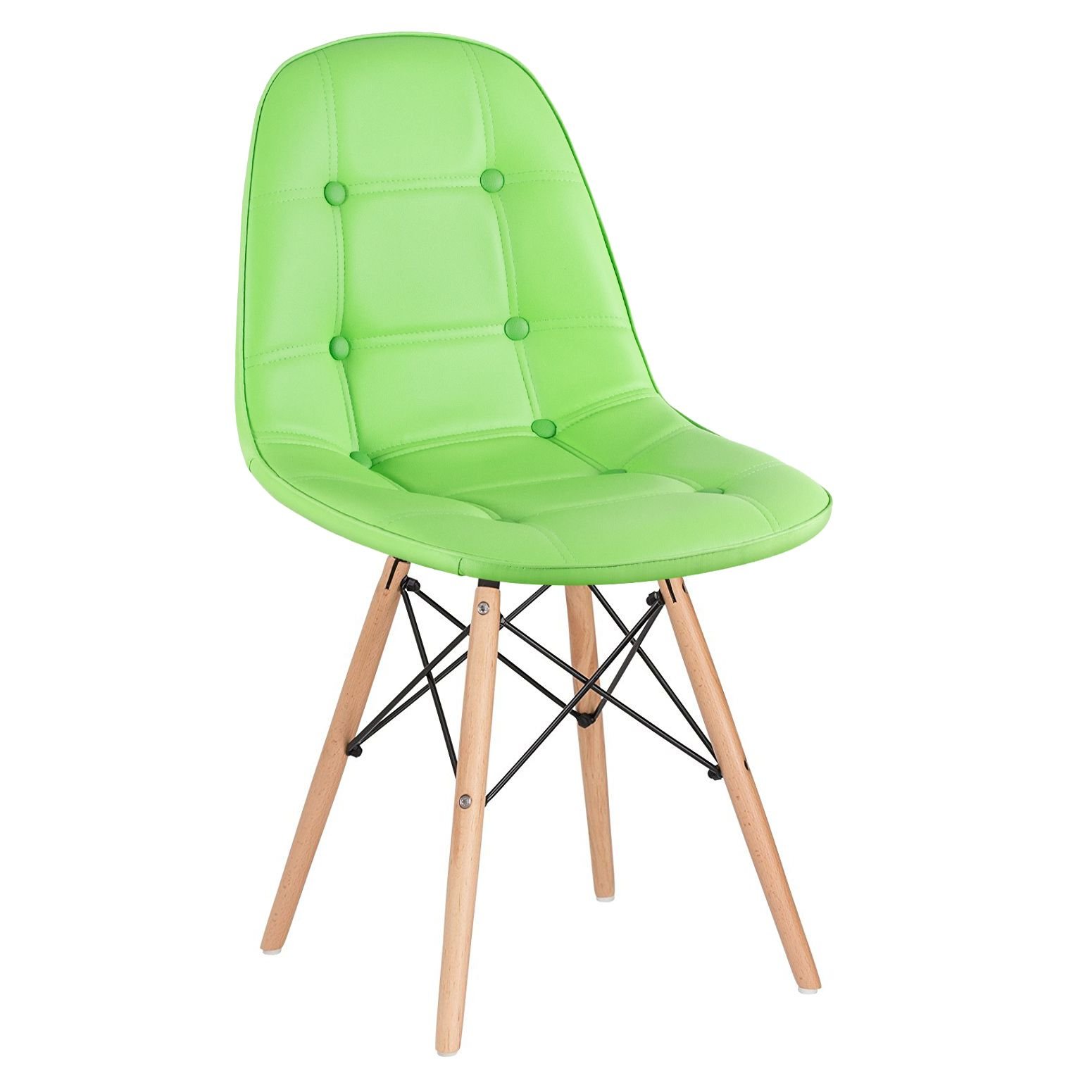 Mesa redonda Eames 100 cm preto + 4 cadeiras estofadas Eiffel Botonê Verde claro