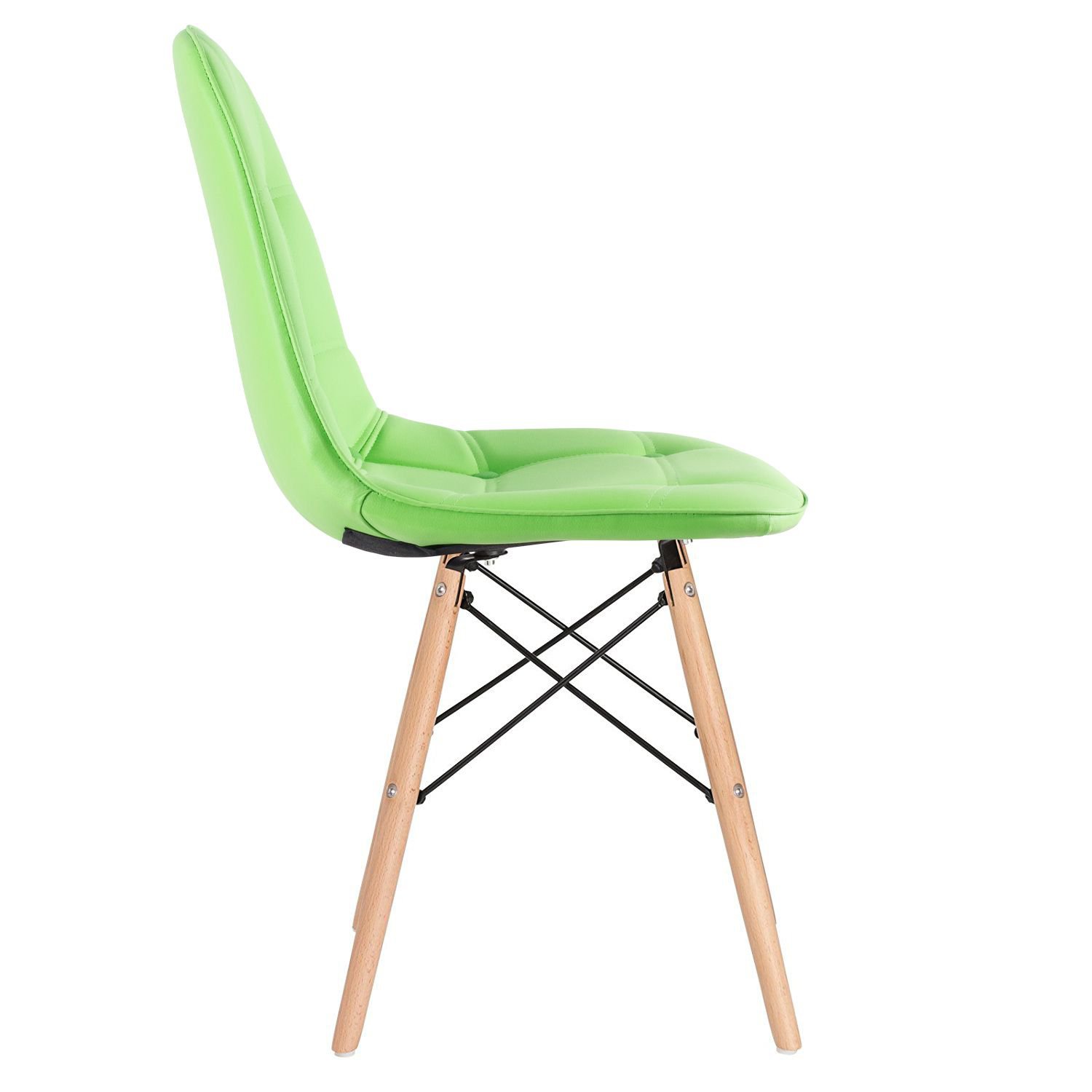 Mesa redonda Eames 100 cm preto + 4 cadeiras estofadas Eiffel Botonê Verde claro