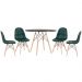 Mesa redonda Eames 100 cm preto + 4 cadeiras estofadas Eiffel Botonê Verde escuro