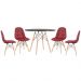 Mesa redonda Eames 100 cm preto + 4 cadeiras estofadas Eiffel Botonê Vinho