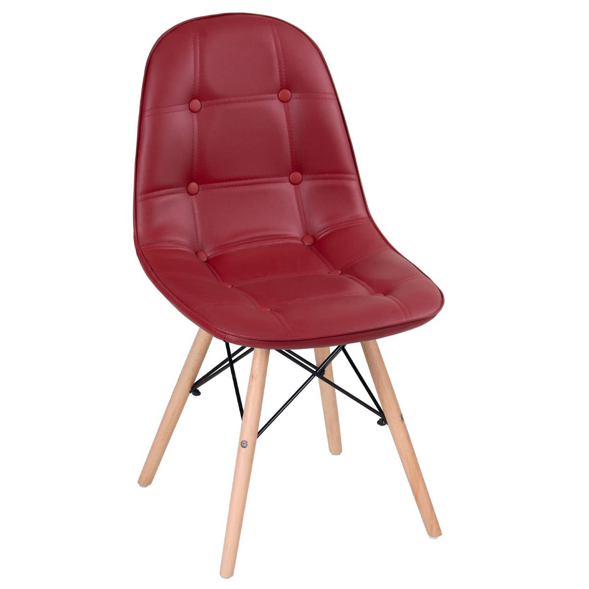 Mesa redonda Eames 100 cm preto + 4 cadeiras estofadas Eiffel Botonê Vinho