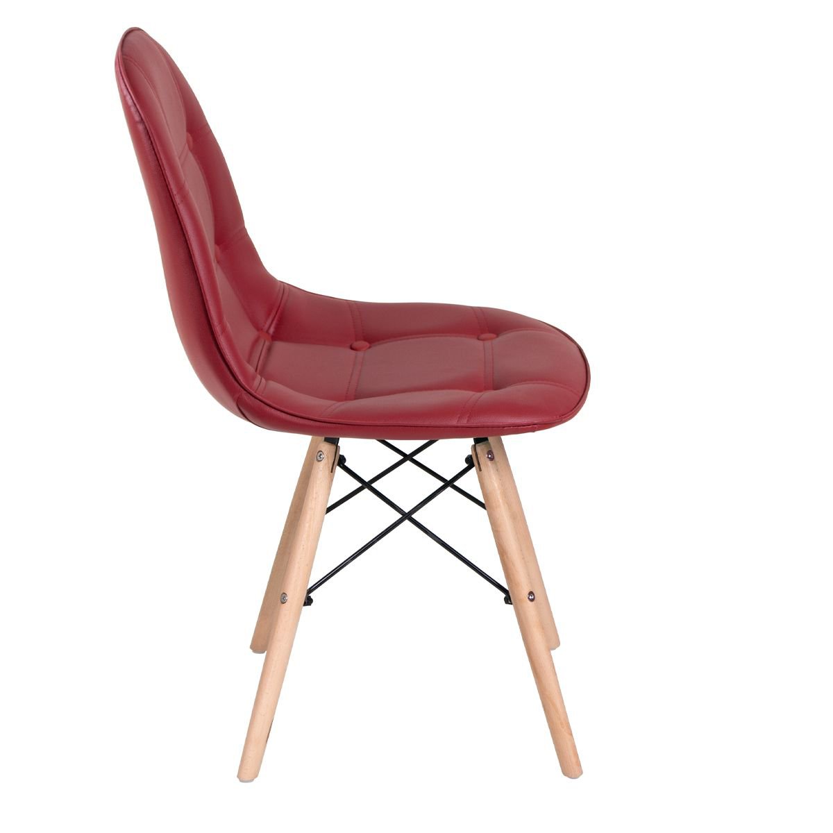 Mesa redonda Eames 100 cm preto + 4 cadeiras estofadas Eiffel Botonê Vinho